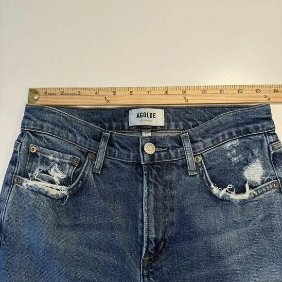 AGOLDE Toni Straight Ankle Jeans Women's Size 25 Distressed Raw Hem Medium Wash - Picture 6 of 10